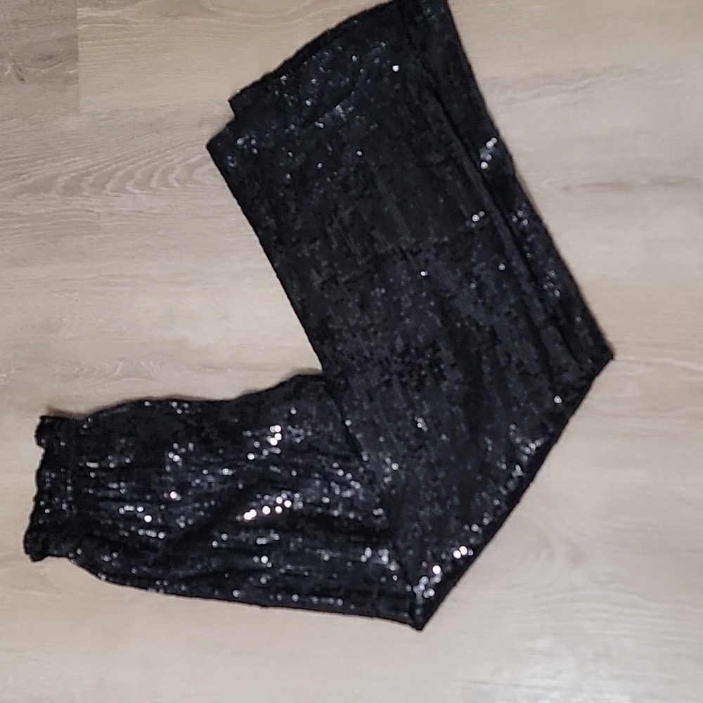 Alice + Olivia  Racquel Sequin Wide Leg Pants Black